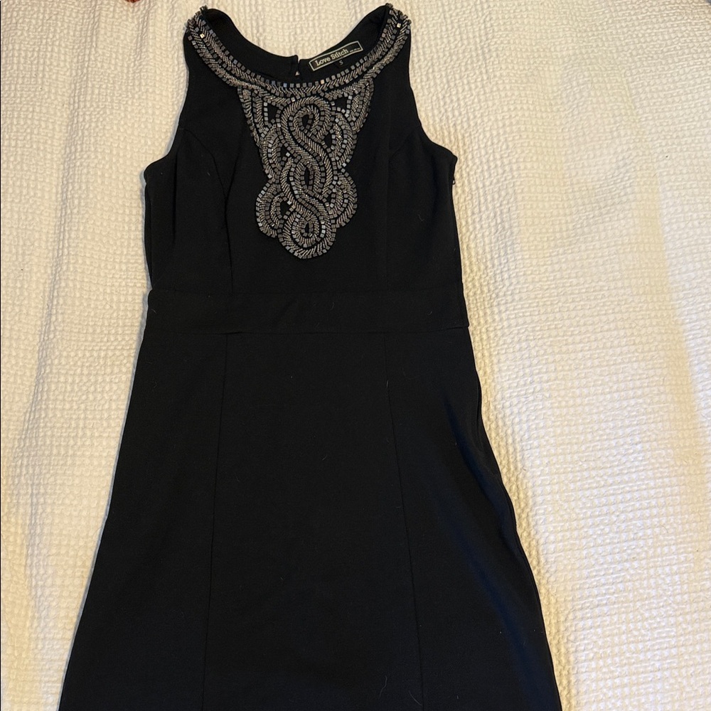 Love Stitch Black Dress with Beaded Detail